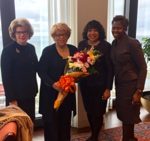 L to R: Beth Mooney, Keybank; Carole F. Hoover; Margot Copeland, KeyBank; and Margaret Mitchell, President & CEO - YWCA Greater Cleveland.